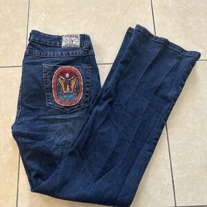 VTG True Religion Buddha Billy Jeans 36x33 Embroidered Bootcut Butterfly Nature